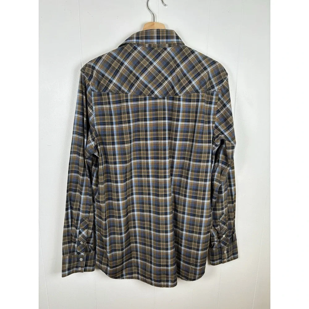 Vintage Vans Custommade For You Mens Size M Blue Brown Plaid‎ Pearl Snap Shirt